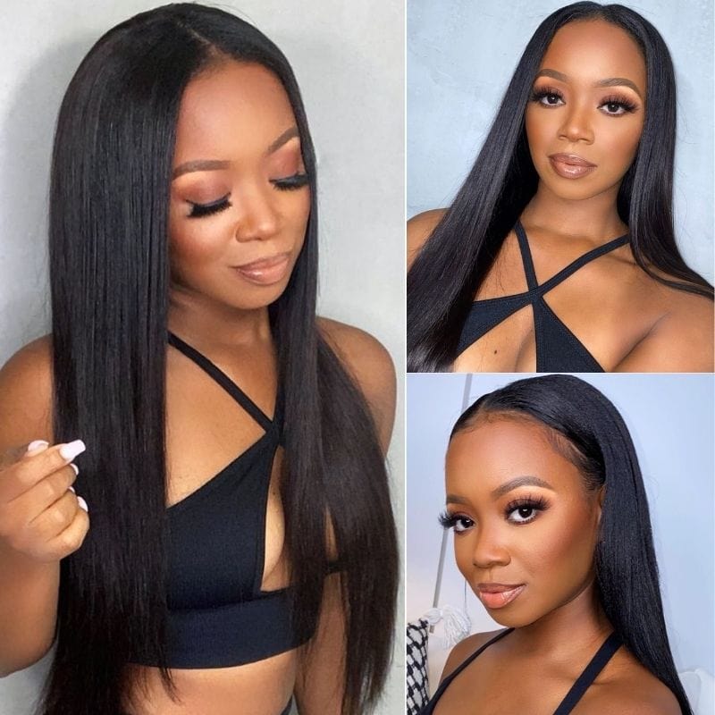 Klaiyi Silk Straight Vpart Wigs No Leave Out Natural Scalp Protective Wigs Beginner Friendly