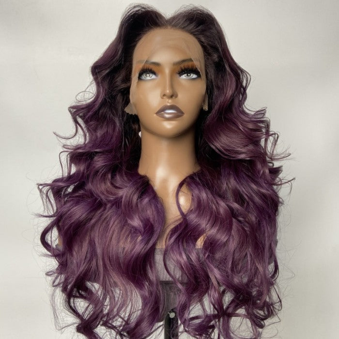 Klaiyi Smokey Deep Purple Ombre 13x4 Lace Front Body Wave Wig