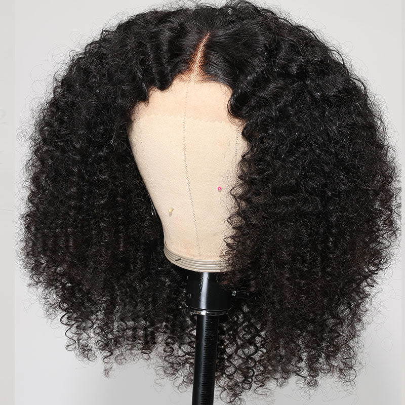 Klaiyi Pre-Cut Lace Kinky 4C Hair Afro Kinky Curly Human Wig Realistic Lace Frontal Big Curly Wig Flash Sale