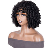 Buy 1 Get 1 Free,Code:BOGO | Klaiyi Bouncy Curls Short  Wigs With Bangs Glueless Machine Made Human Hair