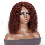 Klaiyi Kinky Curly Short Bob Wigs Human Hair Color 33 Dark Burgundy Machine Made No Lace Wig