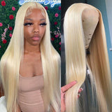 Klaiyi 180% Density 613 Color Bone Straight 13x4 Lace Front Wig Honey Blonde Human Hair