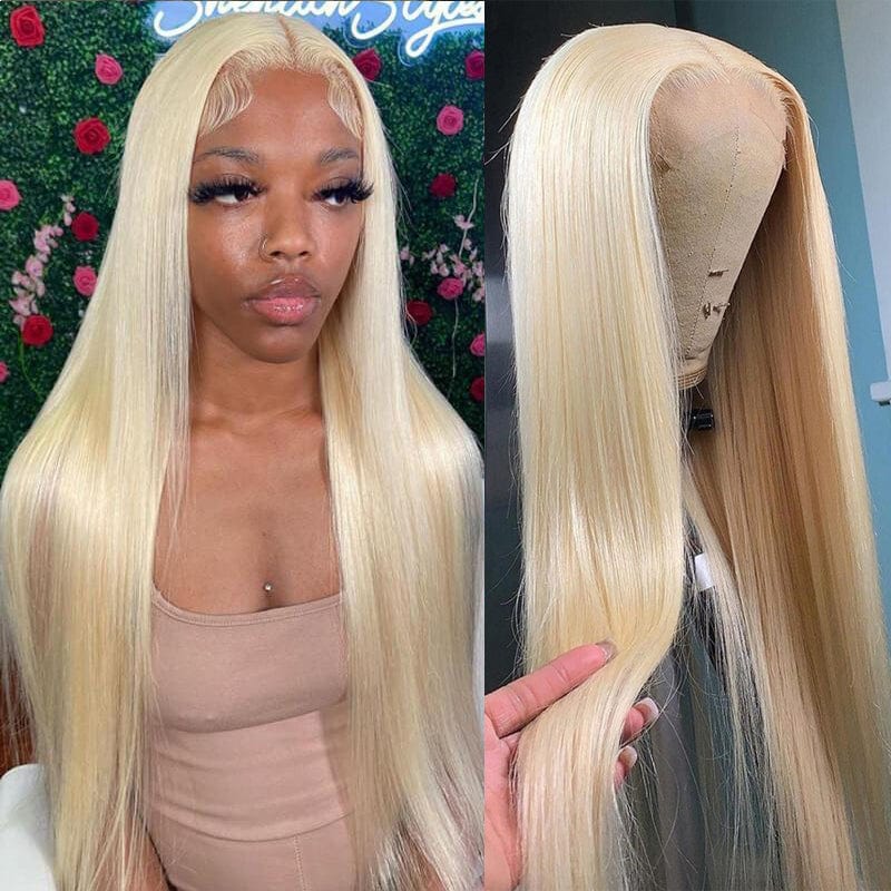 Klaiyi 180% Density 613 Color Bone Straight 13x4 Lace Front Wig Honey Blonde Human Hair