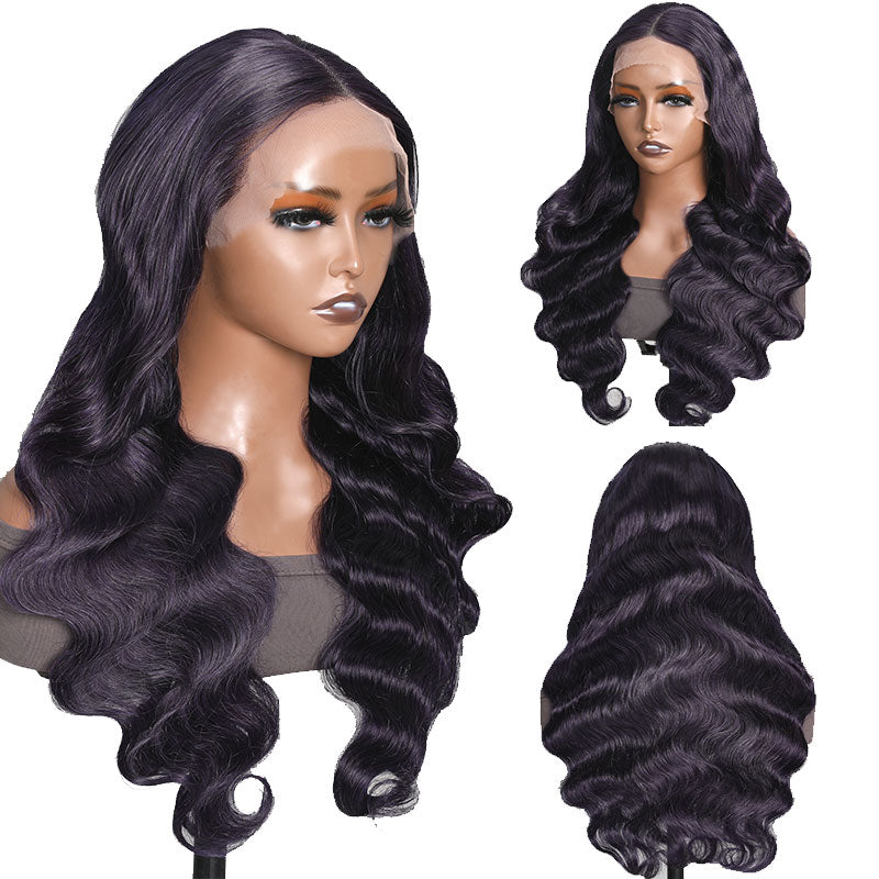 Klaiyi Hair Trendy Blue Body Wave Human Hair Lace Front Wig for Women