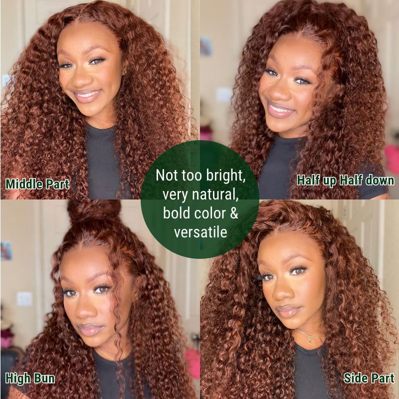 Klaiyi Reddish Brown Color 13x4 Lace Frontal Wig Jerry Curl Human Hair Kie Recommend