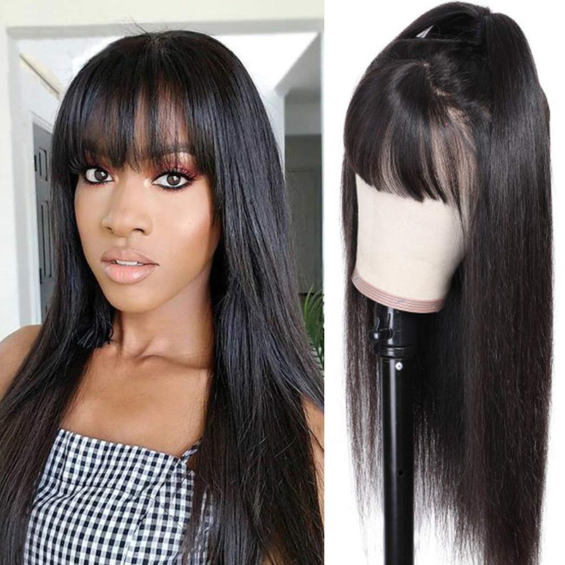 Buy 1 Get 1 Free,Code:BOGO |Klaiyi Silly Straight Wig with Bangs 13x4 Lace Front Wigs