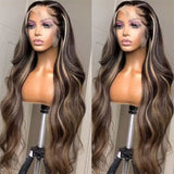 Klaiyi 13x4 Lace Front Wig Chocolate Brown With Peek A Boo Blonde Highlights Body Wave Wig Flash Sale