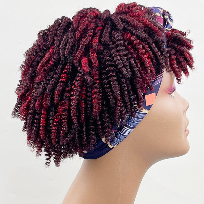 Klaiyi Hair Short Afro Curly Headband Wig Fluffy Wig Explosion Style Portable Hair Curly Headband Wig Scarf Wig