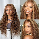 Klaiyi Ombre Highlight Lace Front Wig Deep Wave Honey Blonde Human Hair Fall Trend Color Wig Flash Sale