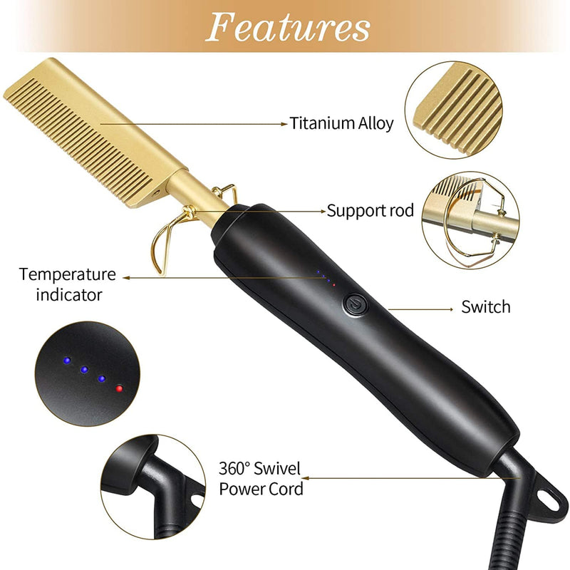 1800 Points | Hot Comb Hair Straightener,2in1 Ceramic Comb