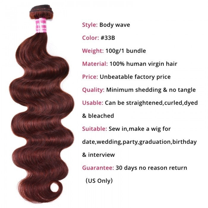 Klaiyi 3 Bundles with Lace Closure Pre Plucked Auburn Copper Reddish Brown Human Hair