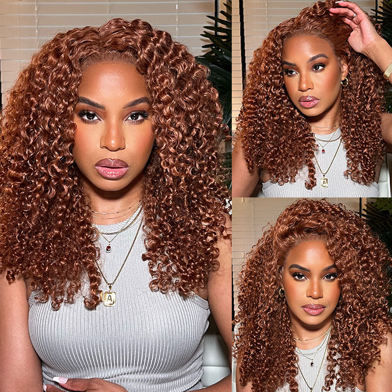 $50 OFF Full $51 | Code: SAVE50 Klaiyi Jerry Curly Ginger Brown Colored Lace Front Human Hair Wigs Chestnut Brown Colored Wigs