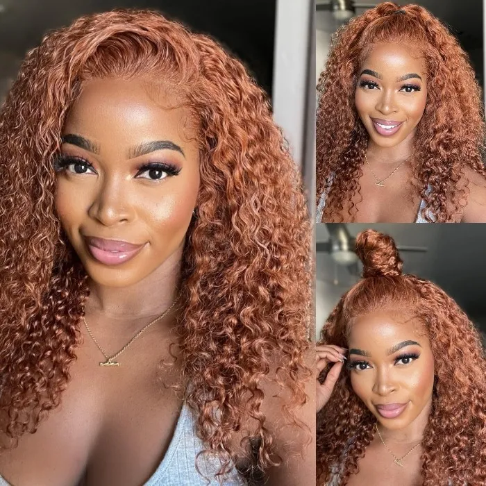 $50 OFF Full $51 | Code: SAVE50 Klaiyi Jerry Curly Ginger Brown Colored Lace Front Human Hair Wigs Chestnut Brown Colored Wigs