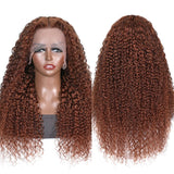 Klaiyi Medium Auburn Brown Colored Jerry Curly Lace Front Wigs Virgin Human Hair Ginger Color Wigs