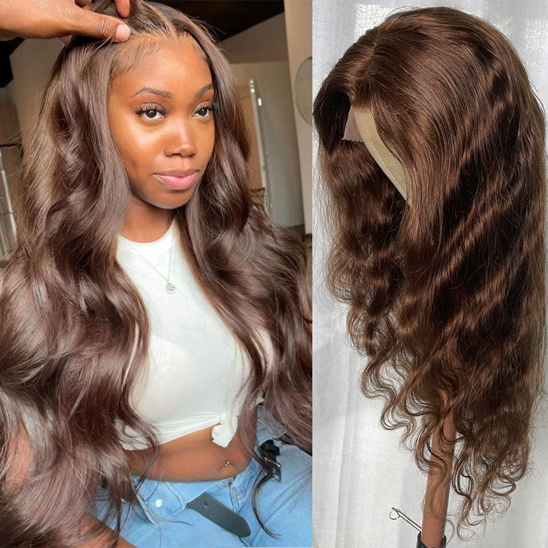 Klaiyi Chestnut Brown Body Wave Lace Front Wig Human Hair Light Brown Color Hair Flash Sale