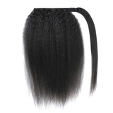 Klaiyi Kinky Straight Ponytail Clip in Hair Extensions Wrap Around Ponytail Braids Natural Black Color