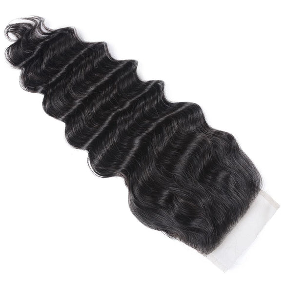Klaiyi Indian Loose Deep Wave, lot de 3 mèches avec fermeture à lacets 4*4, en promotion
