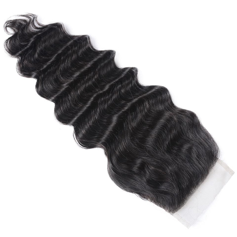 Klaiyi Indian Loose Deep Wave 3 Bundles with 4*4 Lace Closure On Deals