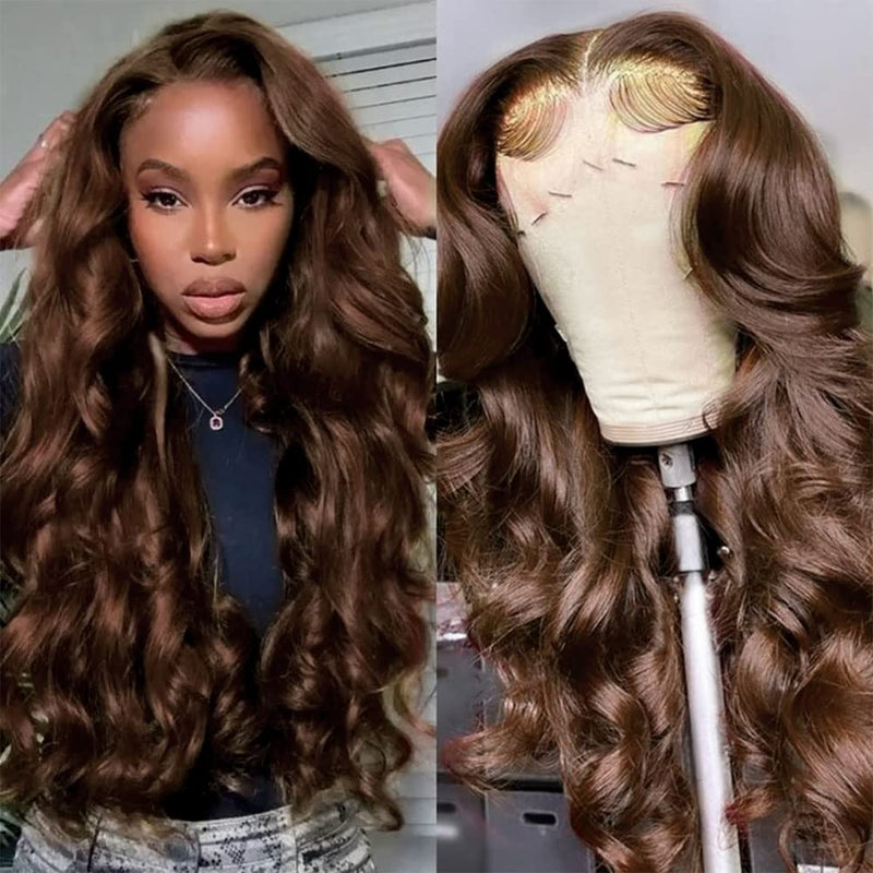 Klaiyi Chestnut Brown Body Wave Lace Front Wig Human Hair Light Brown Color Hair Flash Sale