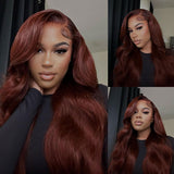 Klaiyi 3 Bundles with Lace Closure Pre Plucked Auburn Copper Reddish Brown Human Hair