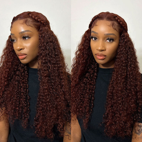 Reddish Brown Pre Cut Put On and Go Jerry Curl Lace Wig Flash Sale