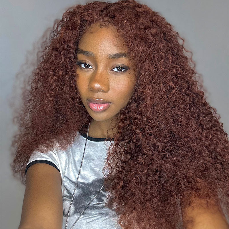 Buy 1 Get 1 60% OFF,Code:OFF60 | Klaiyi Reddish Brown Hair Body Wave Or Jerry Curly  Wigs 13x4 Lace Front Wig