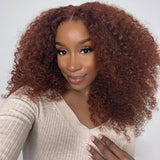Buy 1 Get 1 60% OFF,Code:OFF60| Klaiyi Auburn Brown Color 13x4 Glueless Lace Frontal Wig Kinky Curly Kinky Straight Human Hair
