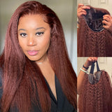 Klaiyi Pre-Cut Lace Wig Wear & Go Reddish Brown Kinky Straight Human Hair Wig with Breathable Cap