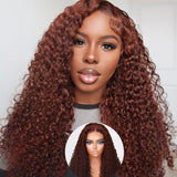 Buy 1 Get 1 Free,Code:BOGO | Klaiyi 6x4.5 Reddish Brown Wear Go Larger Lace Lace Wig Body Wave/Kinky Curly/Water Wave
