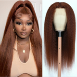 Buy 1 Get 1 60% OFF,Code:OFF60| Klaiyi Auburn Brown Color 13x4 Glueless Lace Frontal Wig Kinky Curly Kinky Straight Human Hair