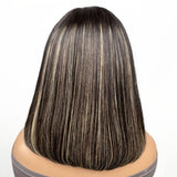 Klaiyi Hair Highlight Bob Wig with Blonde Stripes 13x4 Lace Front Bob Wig Blunt Cut Bob Wig