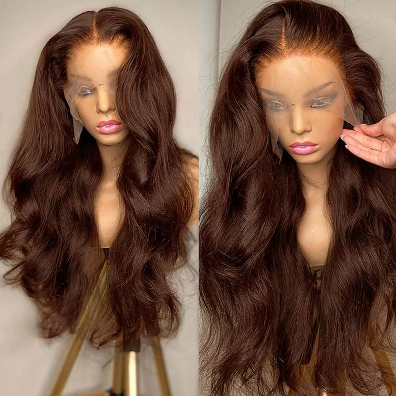 Klaiyi Chestnut Brown Body Wave Lace Front Wig Human Hair Light Brown Color Hair Flash Sale