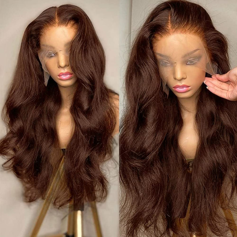 Klaiyi Chestnut Brown Body Wave Lace Front Wig Human Hair Light Brown Color Hair Flash Sale