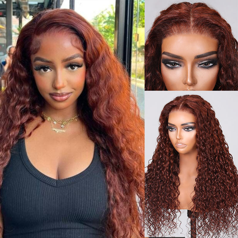 Buy 1 Get 1 Free,Code:BOGO | Klaiyi 6x4.5 Reddish Brown Wear Go Larger Lace Lace Wig Body Wave/Kinky Curly/Water Wave