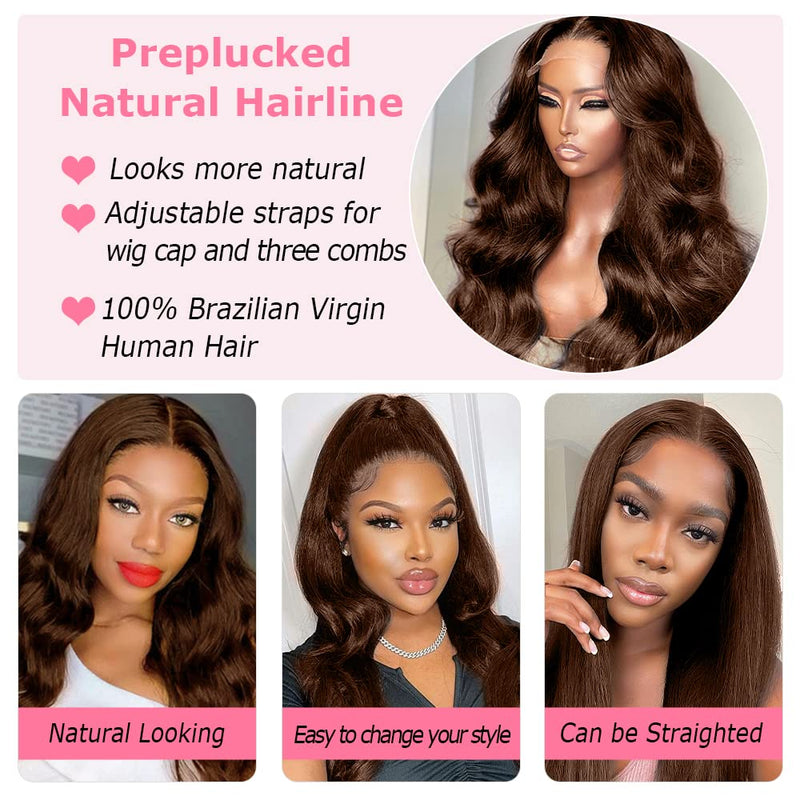 Klaiyi Chestnut Brown Body Wave Lace Front Wig Human Hair Light Brown Color Hair Flash Sale