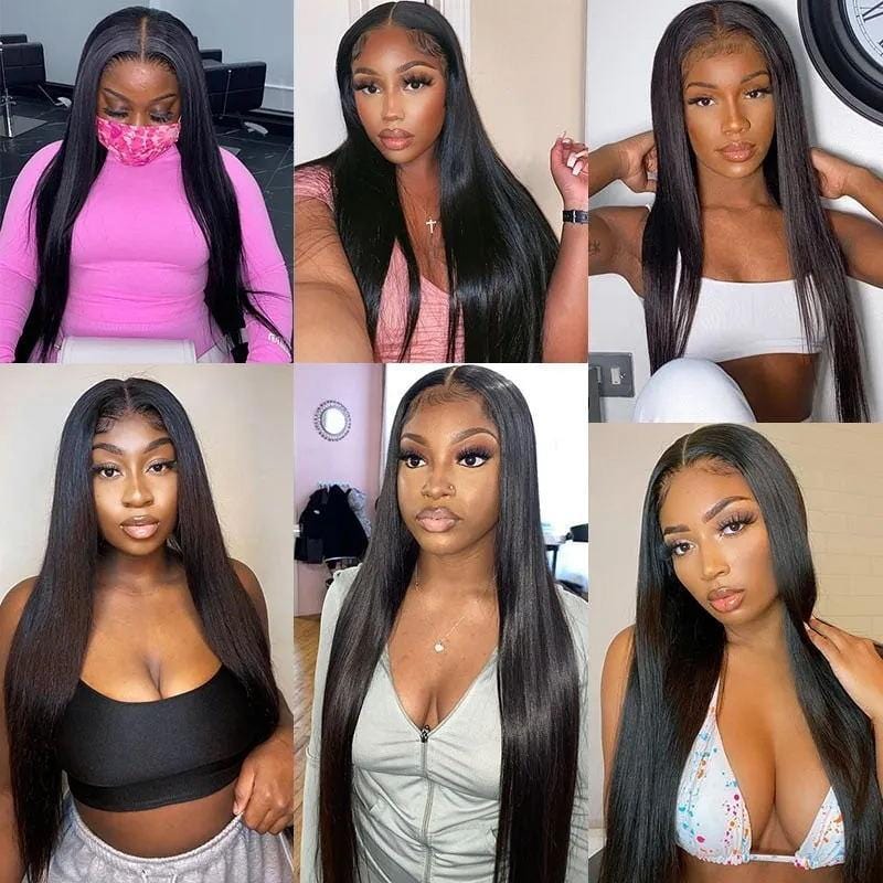 HD Clearance| Klaiyi Best Glueless Wigs 13x6 Invisible HD Lace Front Wigs Straight Human Hair Wigs 180% Density Natural Color Flash Sale