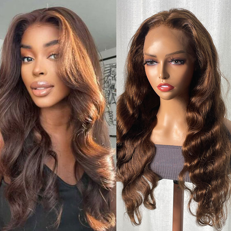 Klaiyi Chestnut Brown Body Wave Lace Front Wig Human Hair Light Brown Color Hair Flash Sale