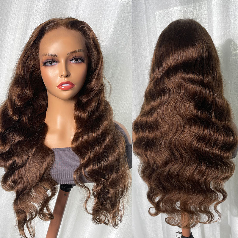 Klaiyi Chestnut Brown Body Wave Lace Front Wig Human Hair Light Brown Color Hair Flash Sale