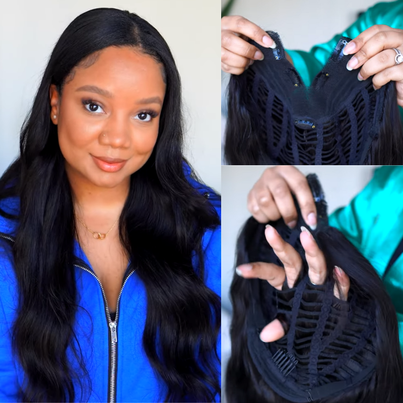 Klaiyi Air Wig Body Wave Vpart Wigs No Leave Out Natural Scalp Adjustable And Breathable Protective Wigs