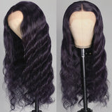 Klaiyi Hair Trendy Blue Body Wave Human Hair Lace Front Wig for Women
