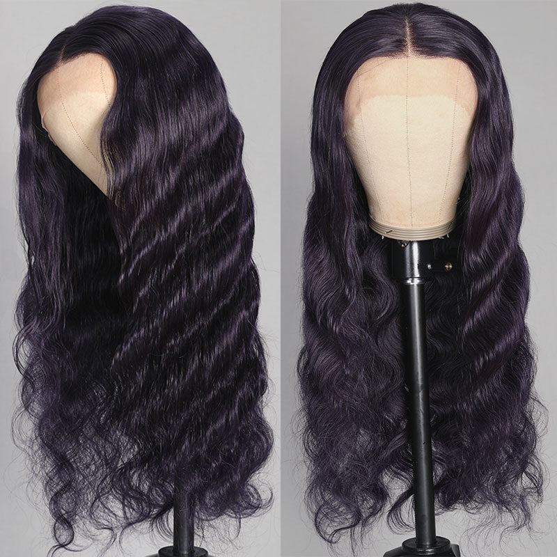 Klaiyi Hair Trendy Blue Body Wave Human Hair Lace Front Wig for Women