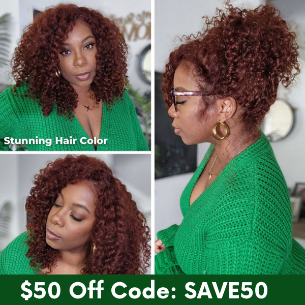 $50 Off Full $51- Reddish Brown Jerry Curl Put On and Go Glueless Lace Frontal Wig Beginer Friendly