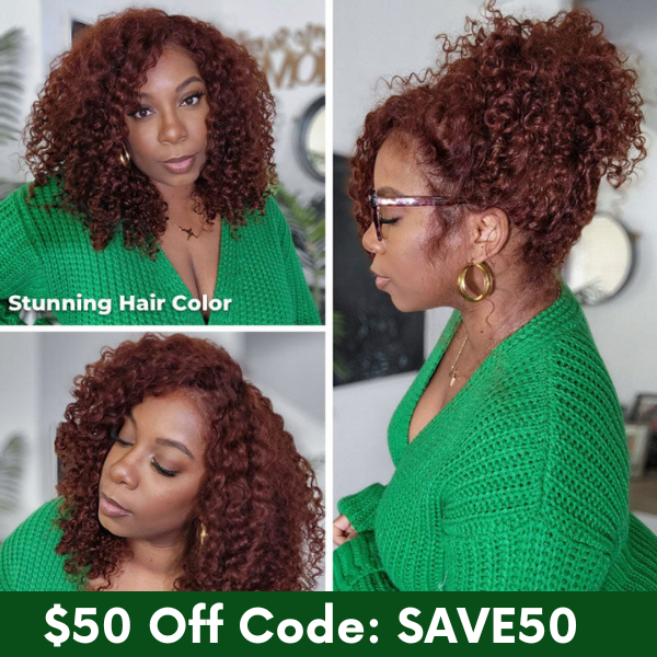 $50 Off Full $51- Reddish Brown Jerry Curl 13x4 Glueless Lace Frontal Wig