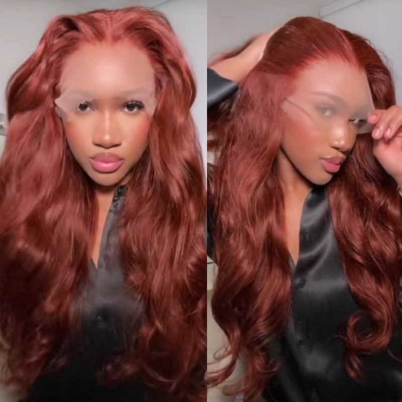 Klaiyi 60% OFF Brunette Auburn Copper 13x4 Lace Frontal Wig Virgin Human Hair Reddish Brown Color Wig | Code :WT60