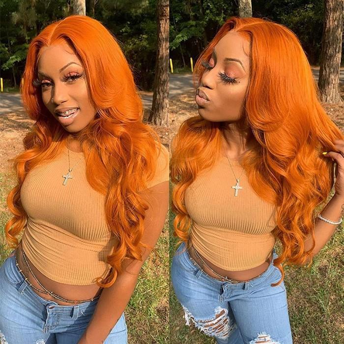 Free Fast Shipping | Ginger Orange Colored Body Wave Wigs Cinnamon Hot Color Wigs Pre Plucked With Baby Hair