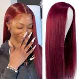 Klaiyi Hair 99J Straight Wig Hand Tied Lace Part Wigs Popular and Best Wig For Black Woman
