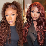 Buy 1 Get 1 60% OFF,Code:OFF60 | Klaiyi Reddish Brown Hair Body Wave Or Jerry Curly  Wigs 13x4 Lace Front Wig