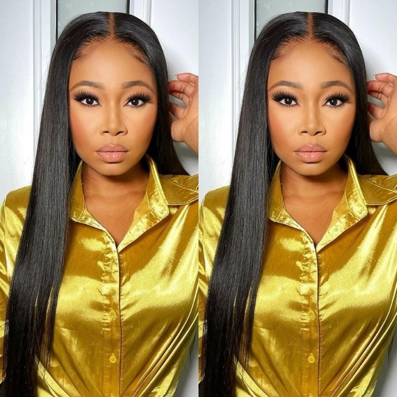 Klaiyi Silk Straight Vpart Wigs No Leave Out Natural Scalp Protective Wigs Beginner Friendly
