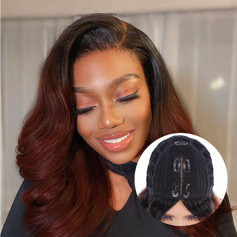 Klaiyi Beginner Friendly Brunette Auburn Brown V Part Body Wave Wig No Leave Out Super Natural Flash Sale