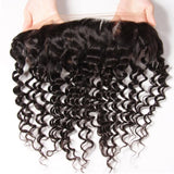 Klaiyi Malaysian Deep Wave Curly Hair 3 Bundles with 13*4 Ear to Ear Lace Frontal Closure
